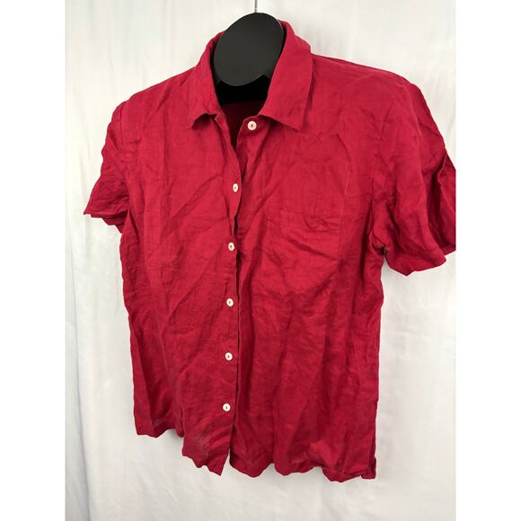 Real Clothes Saks Fifth Avenue Blouse Womens LARGE Red 100% Linen Top - Picture 5 of 9
